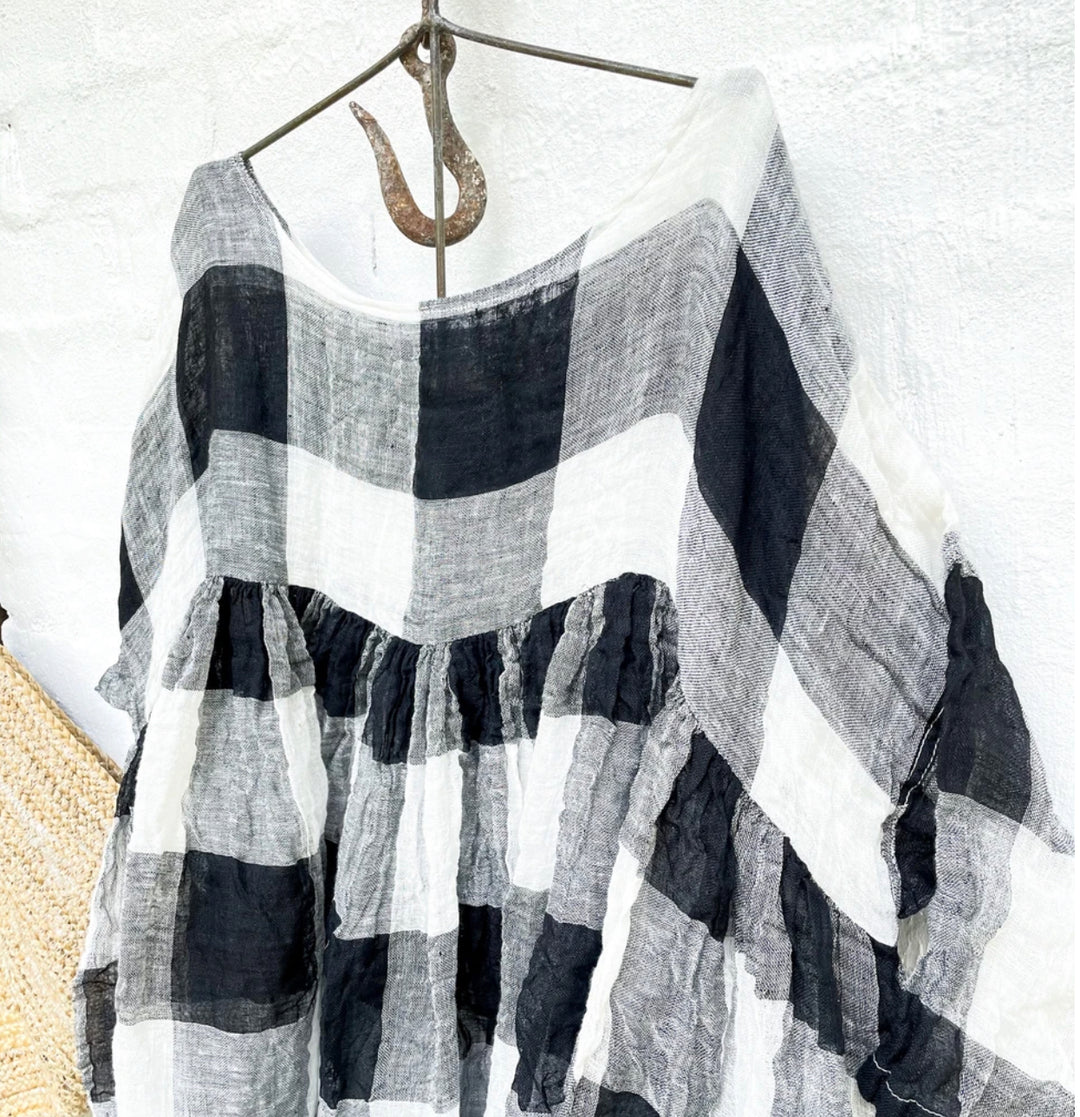 ANOUK LINEN GAUZE TUNIC - BLACK + WHITE SQUARE