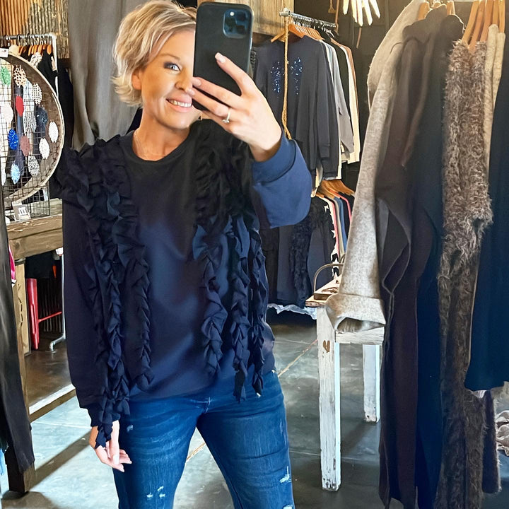 FRILL SWEATER - NAVY - FINAL CLEARANCE