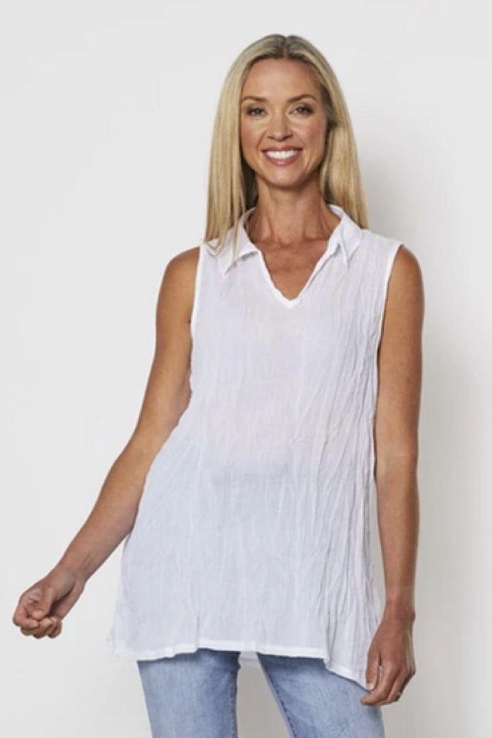 SLEEVELESS CRUSHED SHIRT - WHITE