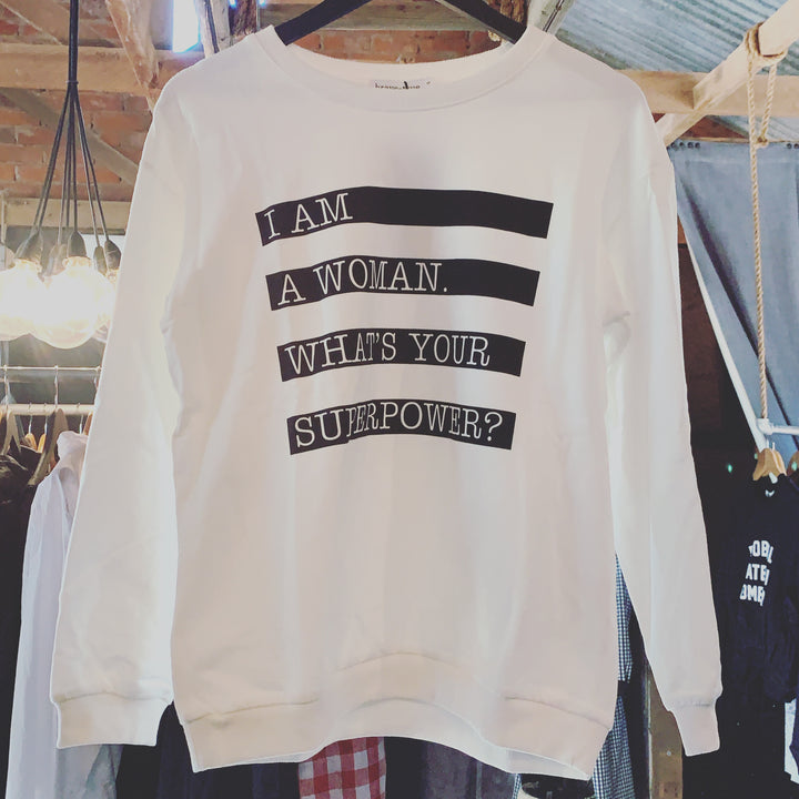 HENLEY SWEATSHIRT WHITE - I AM WOMAN - FINAL CLEARANCE