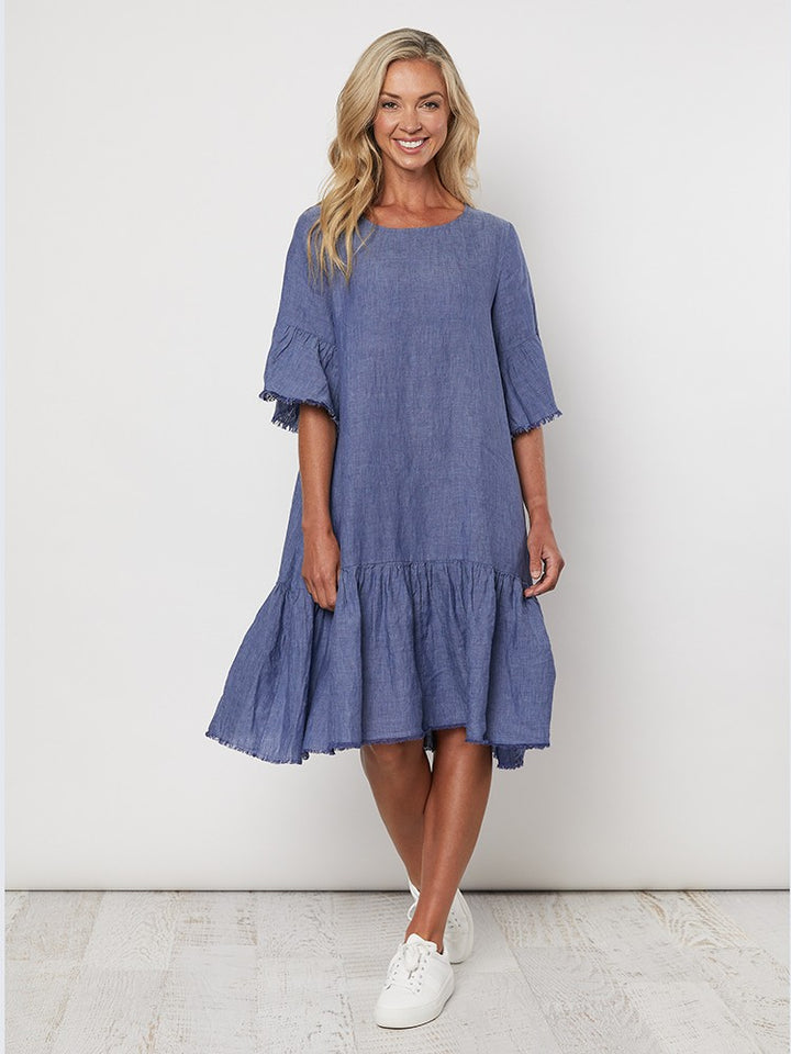 FRAYED HEM DRESS - INDIGO