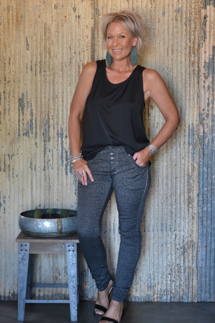 BLAKE JEANS - CHARCOAL LEOPARD PRINT