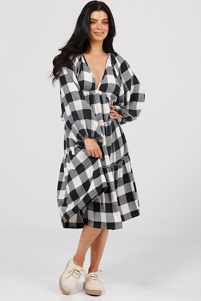 WING AND A PRAYER DRESS - BLACK + WHITE CHECK - FINAL CLEARANCE