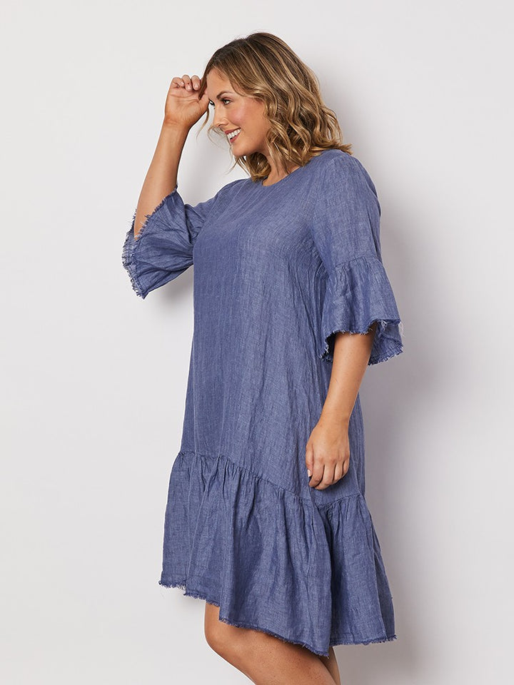 FRAYED HEM DRESS - INDIGO