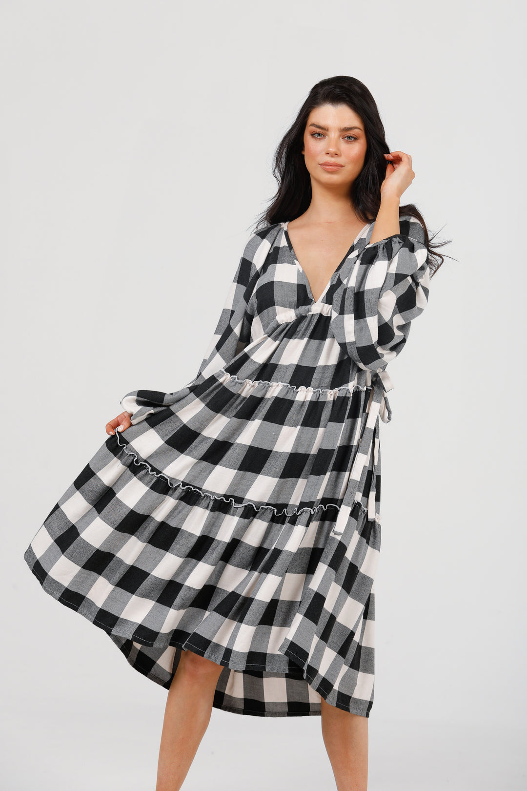 WING AND A PRAYER DRESS - BLACK + WHITE CHECK - FINAL CLEARANCE