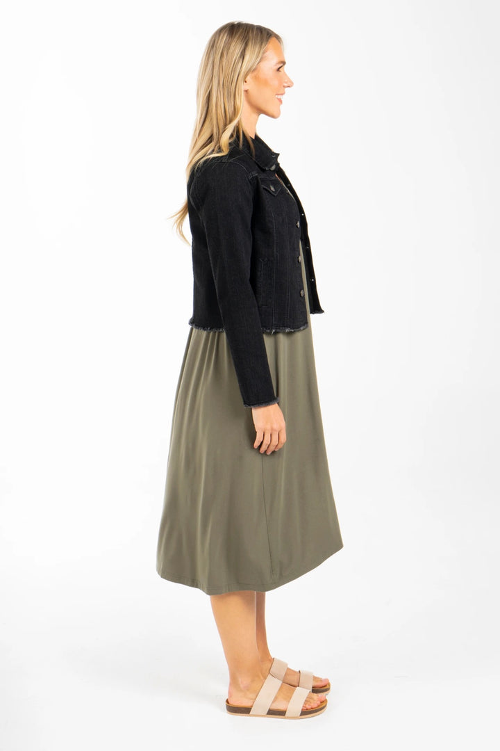 FRAYED CROPPED DENIM JACKET - BLACK - FINAL CLEARANCE