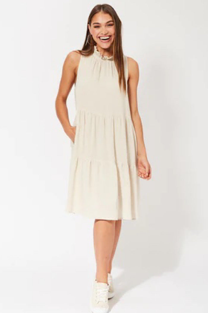BELIZE FRILL DRESS - CLAY