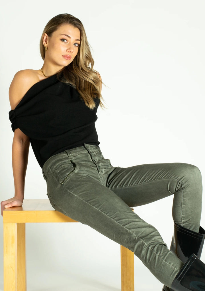 LAUREL OLIVE BOYFRIEND PANTS - FINAL CLEARANCE