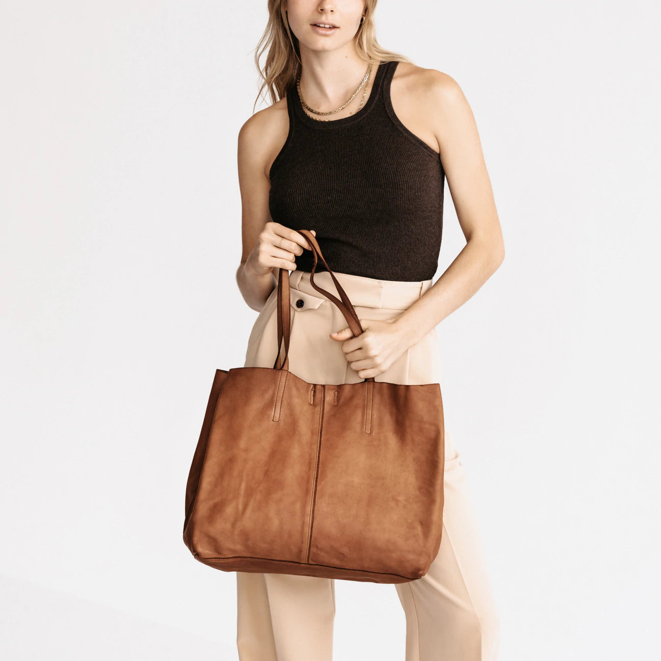 Unlined leather tote discount bag