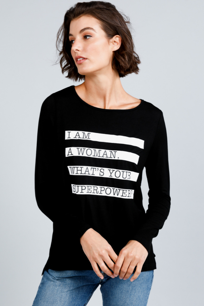 SLOGO LONG SLEEVED TOP  BLACK - I AM WOMAN - FINAL CLEARANCE
