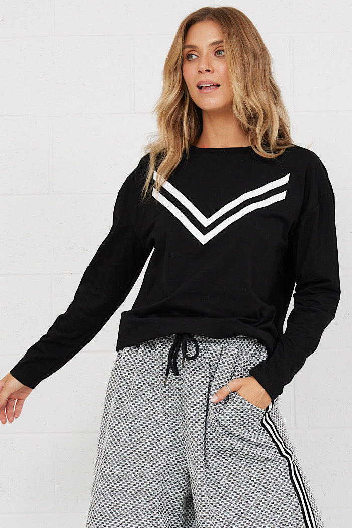 BLAIR LONG SLEEVE TOP - BLACK + WHITE - FINAL CLEARANCE