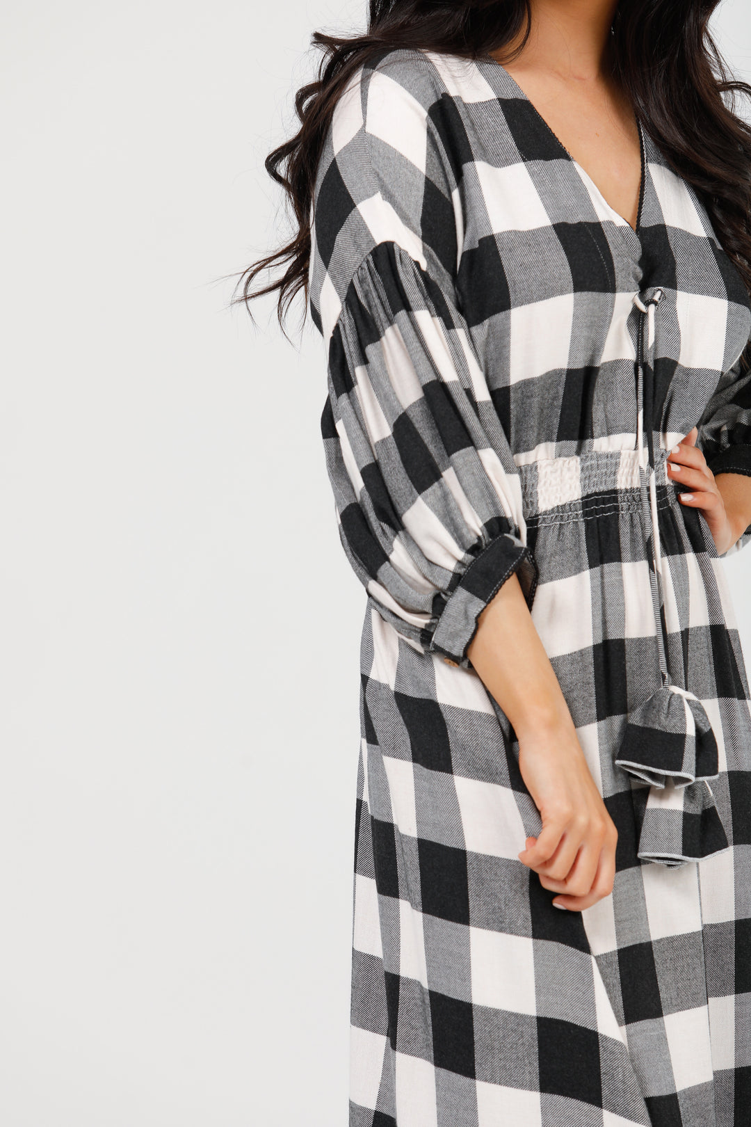 BELLA DRESS - BLACK + WHITE CHECK - FINAL CLEARANCE