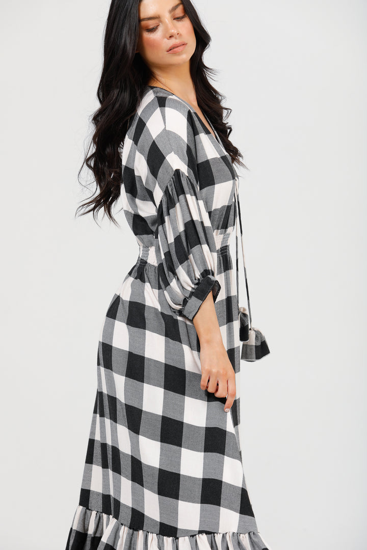 BELLA DRESS - BLACK + WHITE CHECK - FINAL CLEARANCE
