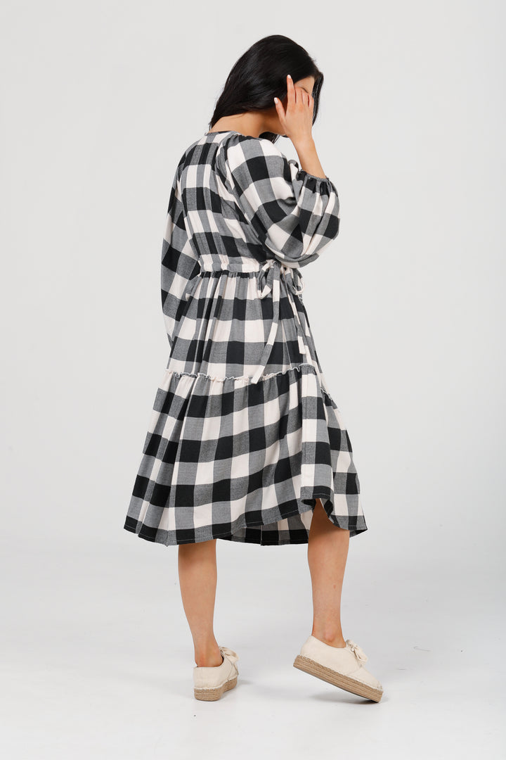 WING AND A PRAYER DRESS - BLACK + WHITE CHECK - FINAL CLEARANCE
