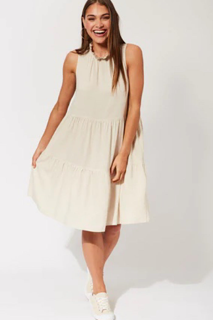 BELIZE FRILL DRESS - CLAY
