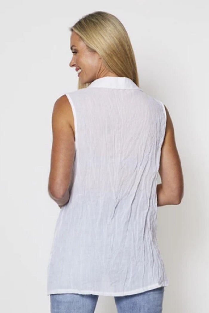 SLEEVELESS CRUSHED SHIRT - WHITE