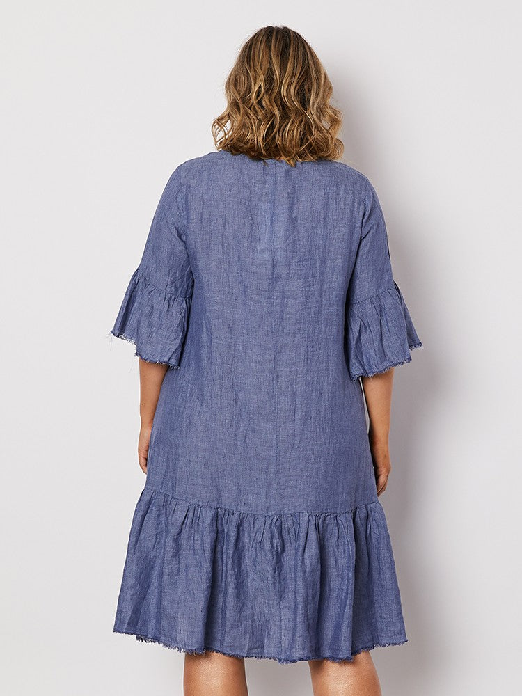 FRAYED HEM DRESS - INDIGO