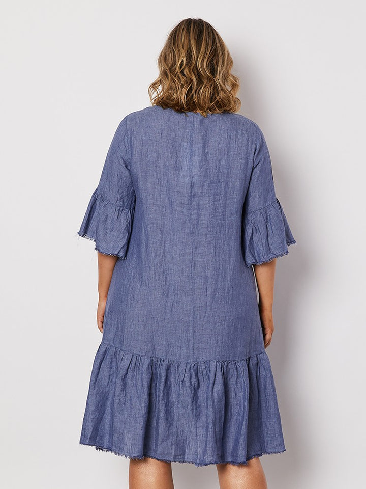 FRAYED HEM DRESS - INDIGO